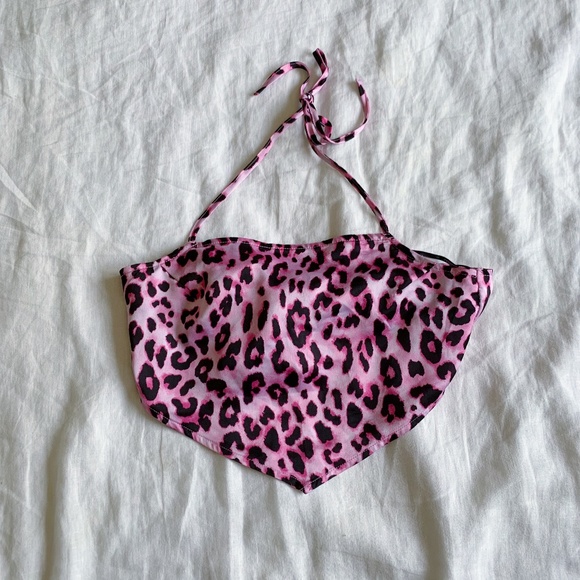 Pink Cheetah Satin Tie-Back Crop Top - Picture 1 of 4